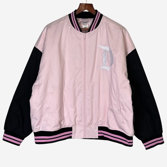 Disney Varsity Jacket Womens Mickey Mouse Pink Black Disneyland Lined Zip NEW - Picture 3 of 16